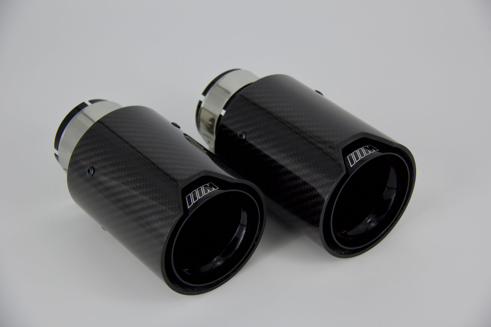 EuroCarbon M Performance / M Sport BMW Gloss Black Carbon Fiber Exhaust Tips Off car front M2 M3 M4 M5 M6 F30 F32 F22 F10 G20 G22 G80 G82