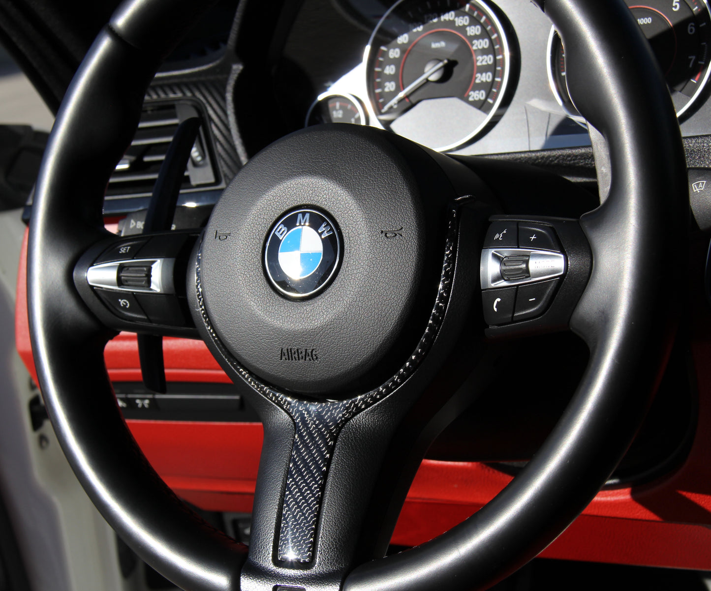 EuroCarbon BMW Carbon Steering Wheel Replacement Trim Installed