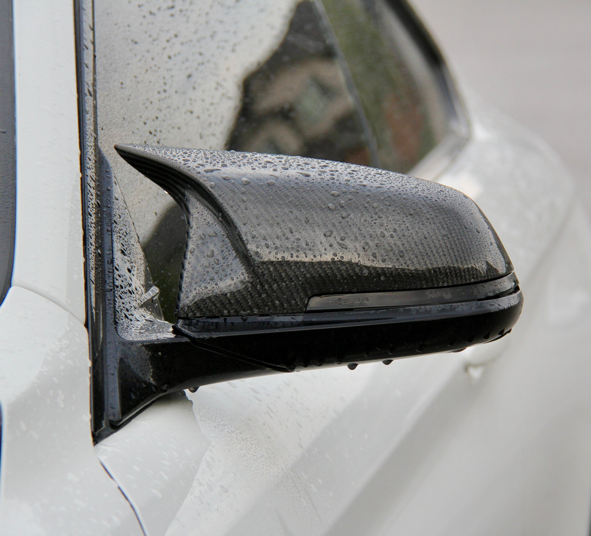 BMW Carbon Fiber Mirror Cap Replacement On car in rain